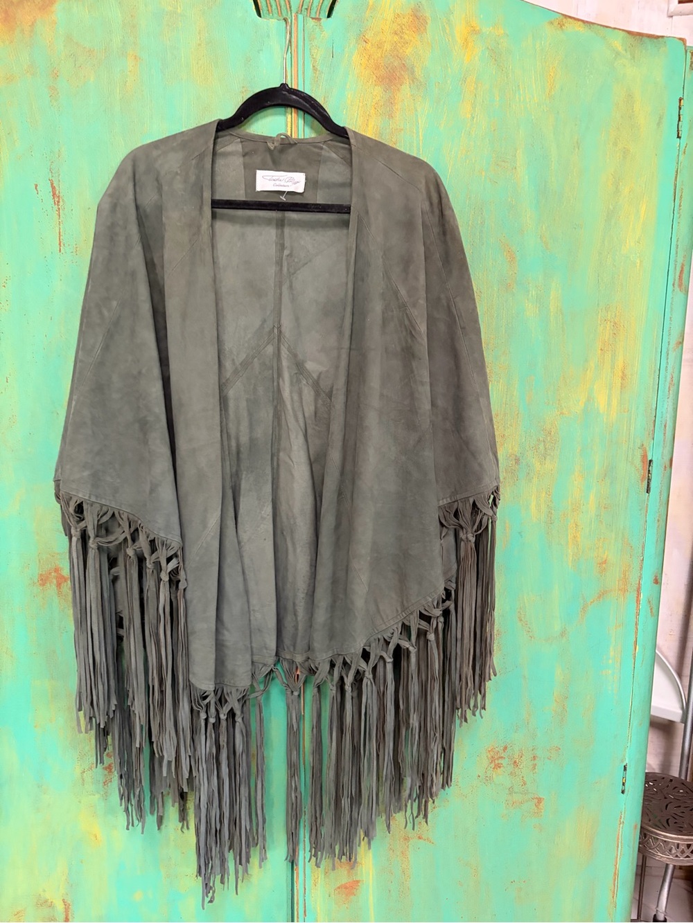 Tasha Polizzi Olive Suede Fringe Cape Jacket
